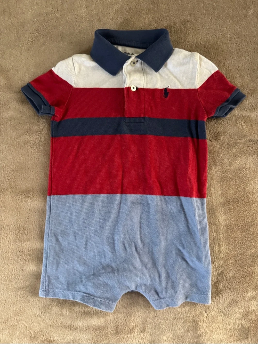 Polo Ralph Lauren Baby Boy Colorblock Polo Romper Shortall 12M Preppy Classic